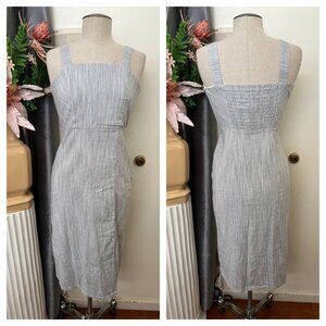 A1-- NWT gray TAHARI sleeveless women's striped button knee length dress 2